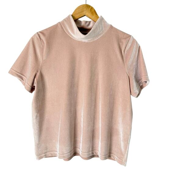 Madewell Velvet Mockneck Short Sleeve Tee Top in Avalon Pink Blush, Size‎ Medium - Picture 2 of 8